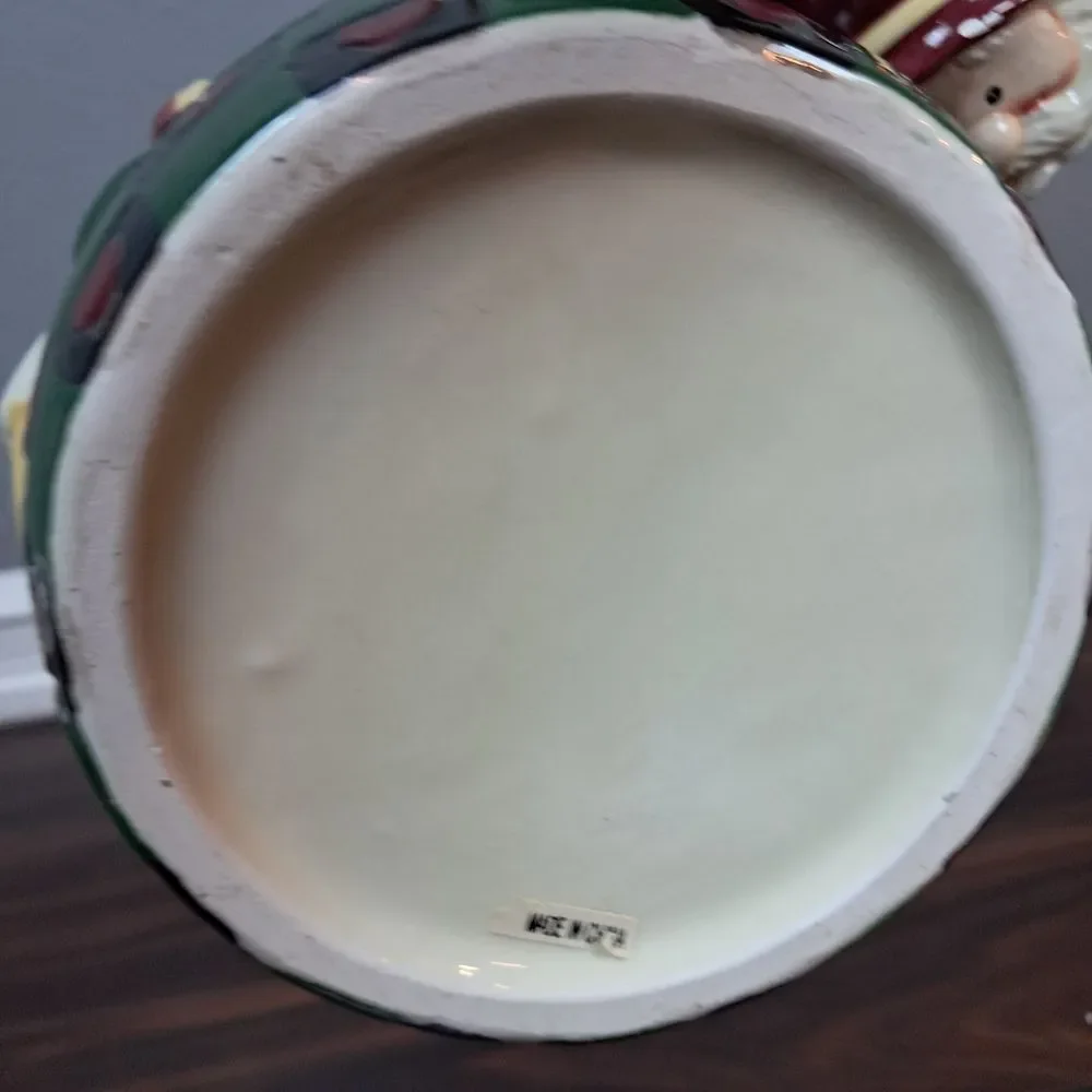 Vintage Christmas Santa Teapot Candy Cane Handle Ceramic Holiday Tea Pot Lantern